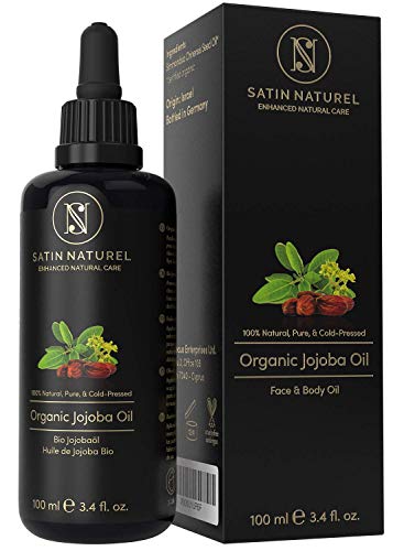 ORGANIC Jojoba Oil Vegan + Cold-Pressed - 100ml Light-Protection Glass Bottle - Skin Care Rich in Vitamin E for Soft Skin & Hair & Healthy Nails - 100% Pure Natural Cosmetics by WK Organics UK
