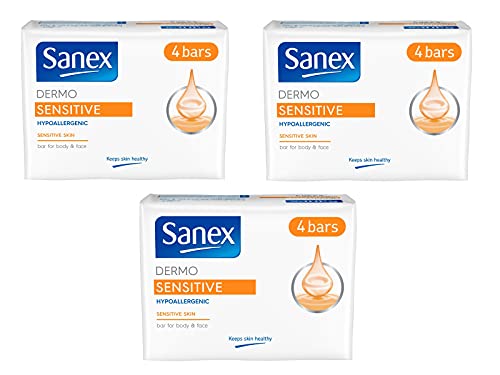 12 X Sanex Dermo Sensitive Soap Bar 90 g Each for Sensitive Skin Body & Face by WK Organics UK