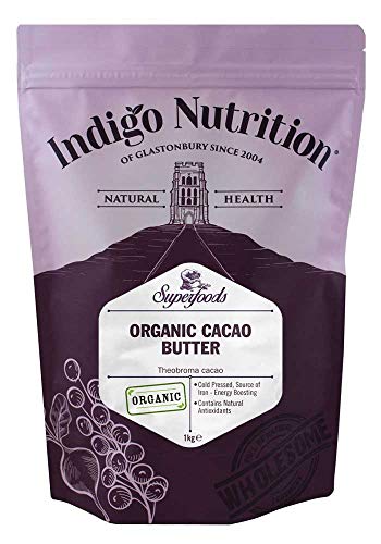Indigo Herbs Organic Cacao Butter 1kg | Theobroma cacao | Vegan & Pure | Unrefined & Unsweetened | No Diary & GMO Free by WK Organics.