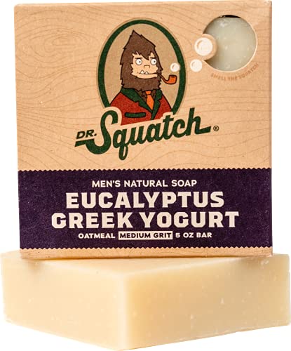 Exfoliating Soap for Men with Oatmeal Scrub – Eucalyptus Greek Yogurt – Man's Delight with Moisturizing Yogurt and Organic Eucalyptus Oil – Handmade in USA by Dr. Squatch by WK Organics.