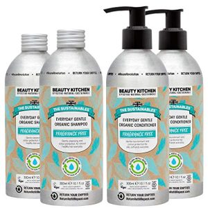 Beauty Kitchen The Sustainables Everyday Gentle Fragrance-Free Organic Vegan Shampoo & Conditioner Bundle with Aloe Vera for All Hair Types - Refillable Eco-friendly Aluminium Bottles - Gift Set by WK Organics.