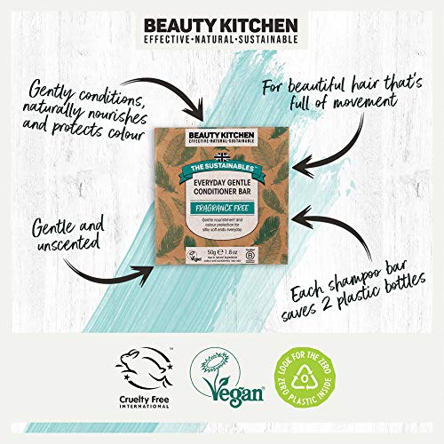 Beauty Kitchen The Sustainables Everyday Gentle Fragrance-Free Hair Conditioner Bar for All Hair Types - Silky Soft Vegan Haircare - 50g Bar - Up to 70 Washes - Eco-friendly and Sustainable Products by WK Organics. B