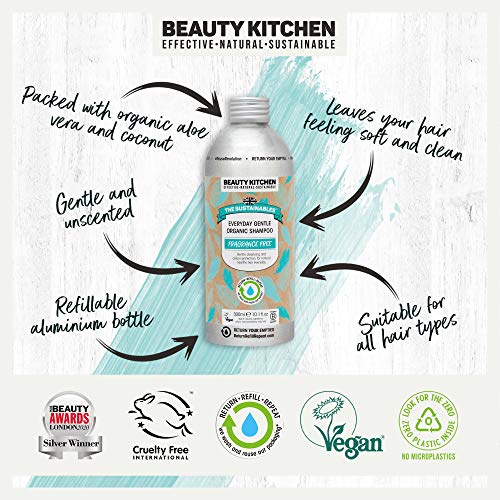 Beauty Kitchen The Sustainables Everyday Gentle Fragrance-Free Organic Vegan Shampoo & Conditioner Bundle with Aloe Vera for All Hair Types - Refillable Eco-friendly Aluminium Bottles - Gift Set by WK Organics. B
