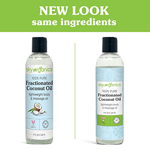 Fractionated Coconut Oil by Sky Organics (236 ml) Natural Fractionated Coconut Oil MCT Oil Moisturizing Coconut Carrier Oil Body Oil Coconut Makeup Remover Coconut Oil for Hair Skin DIY Fragrance Free by WK Organics. C