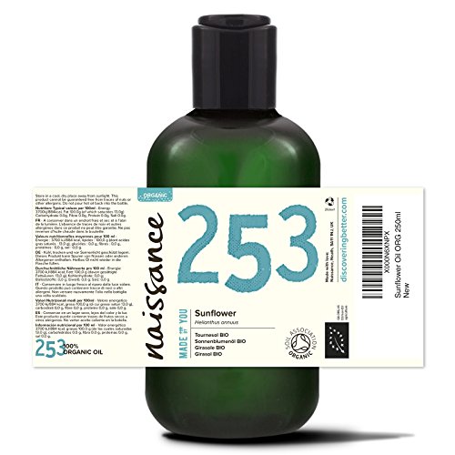 Naissance Organic Sunflower Oil 250ml - Certified Organic and Vegan - Hydrating and Moisturising Oil for Skin by WK Organics. C