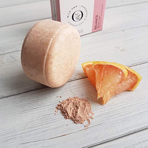 BALANCE Solid Shampoo Bar 90g- 100% Soap Free - Naturally Derived - for OILY HAIR - Free from SLS - Palm Oil Free - Plastic Free - Sulphate Free - With Grapefruit and Pink Clay by WK Organics UK C