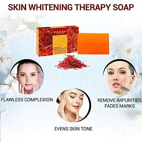 Vaadi Herbals Organic Body Soap Bar LUXURIOUS SAFFRON SOAP - Skin Whitening Therapy 3 X 75 G by WK Organics. B
