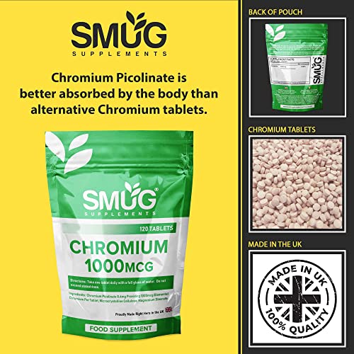 Chromium 1000mcg Supplement - 120 Chromium Picolinate Tablets - Can Contribute to Normal Blood Glucose/Sugar Levels and a Healthy Metabolism - High Strength Chromium Pills at WK Organics UK online shop in: Health & Personal Care C