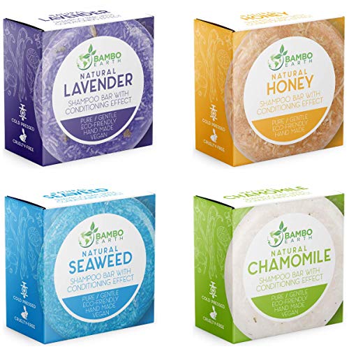Solid Shampoo Bar And Conditioner Effect Hair Soap – 4 Pack Natural Shampoo Bars For Hair With Plant Based Essential Oils And Eco Friendly Zero Waste Biodegradable Packaging at WK Organics UK online shop in: Beauty B