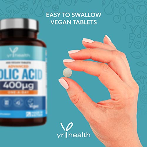 Vegan Folic Acid 400 mcg Tablets - 400 Vitamin B9 Tablets for Women