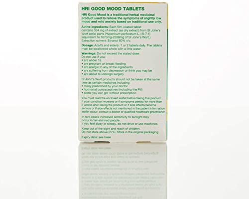 HRI Good Mood. 334 Milligrams St Johns Wort Tablets. Strongest Approved Dose on The UK Market - to Relieve The Symptoms of Slightly Low Mood and Mild Anxiety Relief. 2 Packs - 60 Tablets at WK Organics UK online shop in: Health & Personal Care