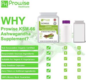 Organic KSM-66 Ashwagandha with Organic Black Pepper 500mg 90 Capsules | Certified Organic by Soil Association | Certified Ashwagandha KSM-66 | UK Made by Prowise Healthcare at WK Organics UK online shop in: Health & Personal Care