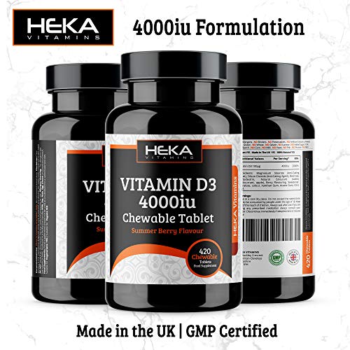 Vitamin D Chewable Tablets – 4000iu High Strength Vitamin D3 - Immune System Support - 420 Summer Berry Supplements - Suitable for Vegetarians - Adults High Dose - Easy Swallow at WK Organics UK online shop in: Health & Personal Care
