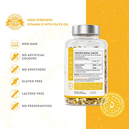 Vitamin D3 4000 IU - with Extra Virgin Olive Oil for Optimum Absorption - GMO-
