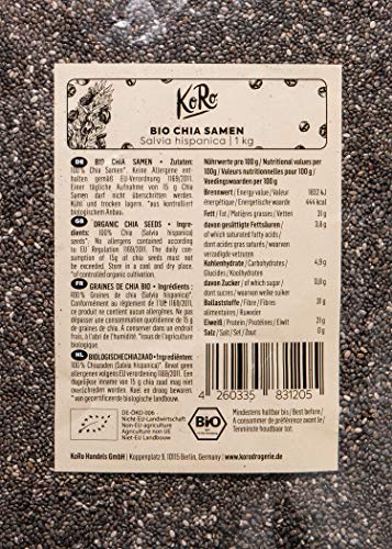 KoRo - Organic Chia Seeds 1 kg - Natural Superfood - from Controlled Organic Cultivation and Without additives at WK Organics UK online shop in: Health & Personal Care