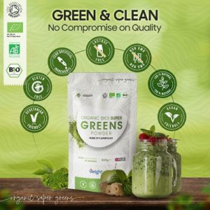 Organic Super Greens Powder 200g - 9 Superfoods Blend - 40 Servings - Detox Superfood Powder for Smoothie