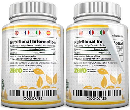 Vitamin D3 365 Softgels (Full Year Supply) | 1000IU Vitamin D Supplement | High Absorption Cholecalciferol Vitamin D (Vitamin D3 softgels Easier to Swallow Than Vitamin D Tablets) by Nu U Nutrition at WK Organics UK online shop in: Health & Personal Care