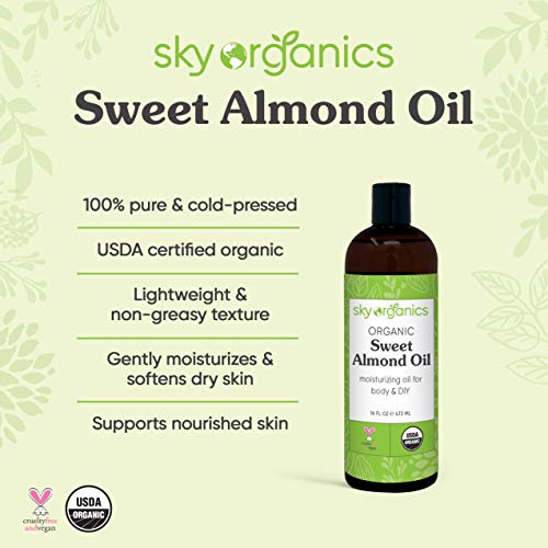 Best Sweet Almond Oil by Sky Organics (473 ml Large Bottle) 100% Pure Cold-Pressed Organic Almond Oil Great As Baby Oil Anti- Wrinkles Anti-Aging Almond Oil - Carrier Oil for Massage & Bath at WK Organics UK online shop in: Beauty