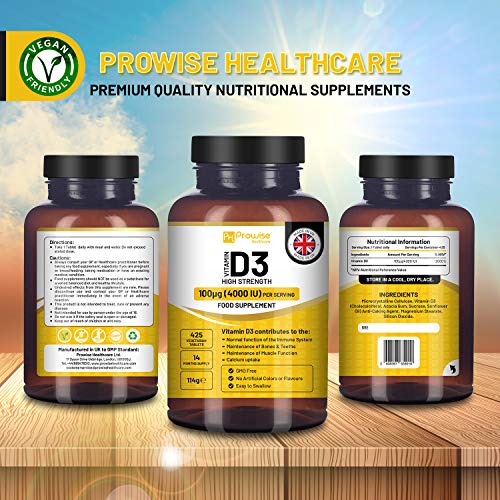 Vitamin D3 4000IU High Strength I 425 Vegetarian Tablets (14 Months Supply) I Easy Swallow Vitamin D3 Supplement for Immune Support