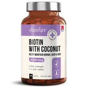 000mcg - 365 High Strength Biotin Tablets for Hair - 1 Year Supply - Vegan Friendly Biotin Coconut Oil Supplement - for Normal Skin & Hair Growth in Men & Women at WK Organics UK online shop in: Health & Personal Care