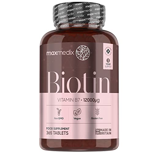 Biotin Hair Growth Supplement 12000mcg - 365 Biotin Tablets (Vitamin B7) - 1 Year Supply - Skin Hair Nail Vitamins for Women & Men - Vegan Biotin Vitamins - Non-GMO & Gluten Free - Made in The UK at WK Organics UK online shop in: Health & Personal Care B