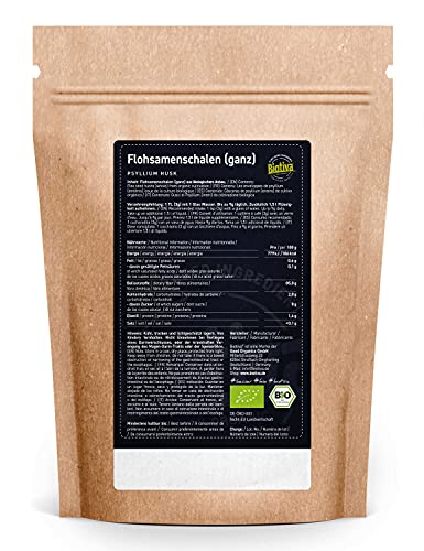 Biotiva Psyllium Husks 99% Pure Organic 1000g - Controlled Food Quality - Rich in Fibres - Resealable Zip Closure - Packed and Controlled in Germany (DE-ECO-005) at WK Organics UK online shop in: Health & Personal Care C