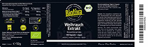 Incense Extract Organic - 150 Capsules - Boswellia Serrata - Introductory Price - 65% Boswelia Acid - Vegan - Controlled Organic Cultivation - Packed in Germany at WK Organics UK online shop in: Health & Personal Care C