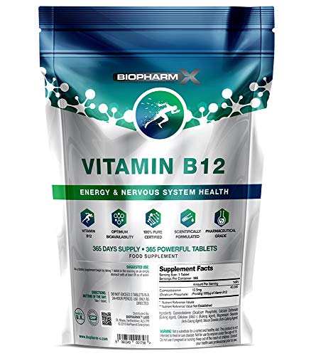 Vitamin B12 1000mcg (365 Vegan Tables / 1 Year Supply) Premium Grade / 100% Pure Certified & Maximum Strength at WK Organics UK online shop in: Health & Personal Care B