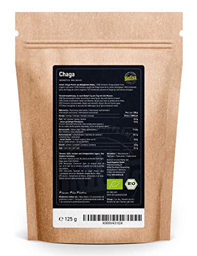 Chaga Mushroom Powder Organic 125g - Certified Wild Collection - from Mongolia and Siberia - >2% Polysacharides - Packed and Controlled in Germany at WK Organics UK online shop in: Health & Personal Care C