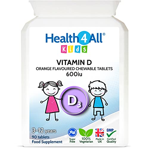 Kids Vitamin D3 600iu Chewable 90 Tablets (V). Sugar Free. Natural Orange Flavour. Made by Health4All Kids at WK Organics UK online shop in: Health & Personal Care B