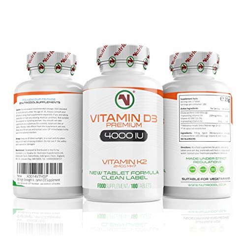 Nutriodol Vitamin D3 4000iu 180 High Strength Tablets | Enhanced with Free Vitamin K2 2µg MK7 | Family Sized 100 Days Supply | Maintain Health & Beat Winter Blues | Natural Vitamin D3 Supplement at WK Organics UK online shop in: Health & Personal Care C