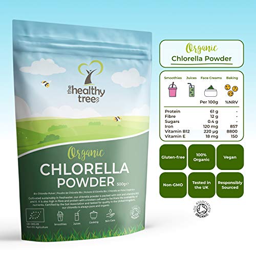 Organic Chlorella Powder by TheHealthyTree Company for Juices and Smoothies - High in B12