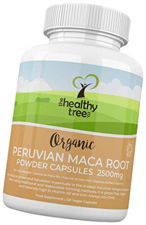 Organic Maca Capsules by TheHealthyTree Company - High Strength 2500mg Extract per Capsule for Men and Women - 120 Vegan Maca Root Powder Tablets at WK Organics UK online shop in: Health & Personal Care B