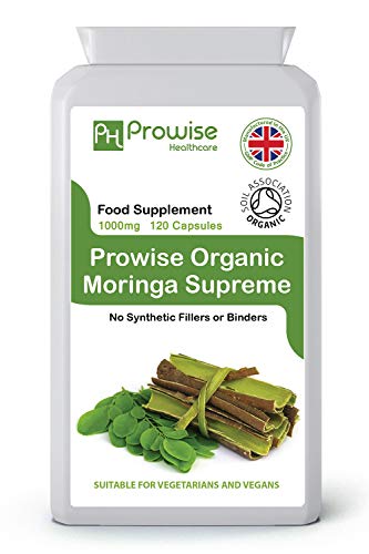 Organic Moringa Oleifera 1000mg per serving 120 Capsules | Certified Organic by Soil Association | UK Manufactured - Suitable for vegetarians & vegans By Prowise Healthcare at WK Organics UK online shop in: Health & Personal Care B