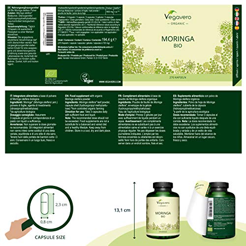 Organic Moringa Oleifera Vegavero® | 1800 mg Highest Dosage | 270 Natural Capsules | Superfood | Rich in Vitamins & Minerals | Sourced from Sri Lanka | 100% Vegan at WK Organics UK online shop in: Health & Personal Care C
