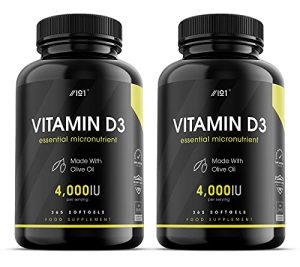 Vitamin D3 (4000iu/100mcg) Enhanced with Organic Olive Oil for Better Absorption ~ Non-GMO & Gluten Free (365 Mini Liquid Softgels) (2 Pack) at WK Organics UK online shop in: Health & Personal Care B