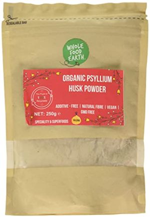 Wholefood Earth - Organic Psyllium Husk Powder - GMO Free - Vegan - Raw - Additive-Free - Natural Fiber - 250g at WK Organics UK online shop in: Health & Personal Care B