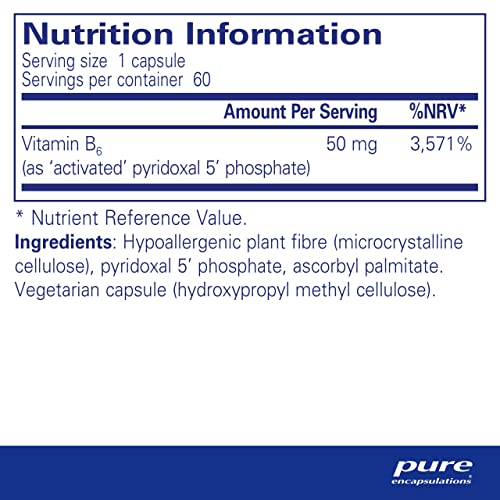 Pure Encapsulations - P5P 50 - Activated Vitamin B6 - Pyridoxal-5'-Phosphate Tiredness and Fatigue Supplement - 60 Capsules at WK Organics UK online shop in: Health & Personal Care C