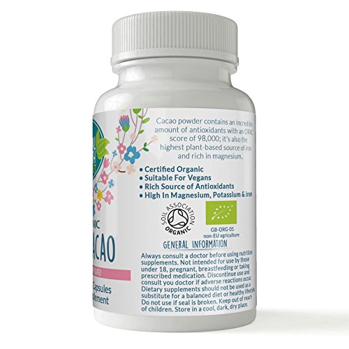 RAW Organic Cacao Capsules 425mg by The Natural Health Market (120 Capsules) at WK Organics UK online shop in: Health & Personal Care C