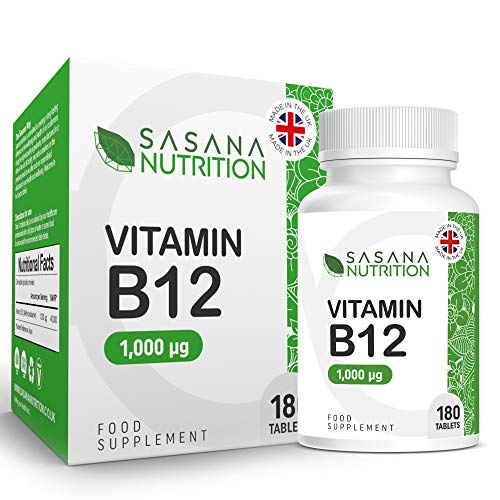 Sasana Nutrition Vitamin B12 Tablets High Strength 1000mcg - 180 Vegan/Vegetarian Tablets 6 Months Supply – B12 Vitamin Manufactured in The UK at WK Organics UK online shop in: Health & Personal Care B