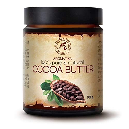 Cocoa Butter Pure & Natural 100gr - Glass Brown Bottle - Burkina Faso - Theobroma Cacao Seed Butter at WK Organics UK online shop in: Beauty B