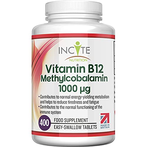 Vitamin B12 1000mcg | Methylcobalamin 400 Easy Swallow Vegan Tablets (12+ Month’s Supply) | High Strength Quality Vitamin B12 | Suitable for Vegetarian | Made in The UK by Incite Nutrition® at WK Organics UK online shop in: Health & Personal Care B