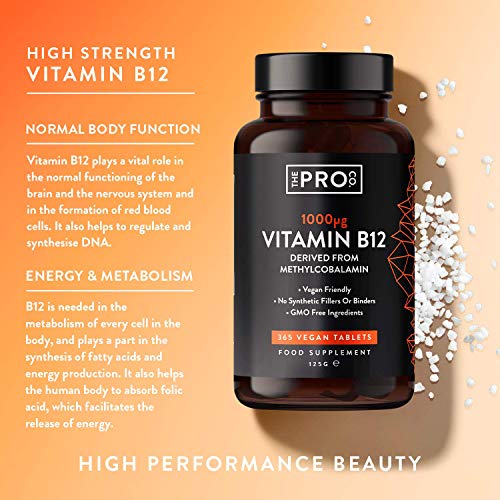 Vitamin B12 Tablets 1000mcg High Strength - 365 Vegan Tablets - Full Year Supply - Pure Methylcobalamin B12 Supplement for Men & Women - for Energy